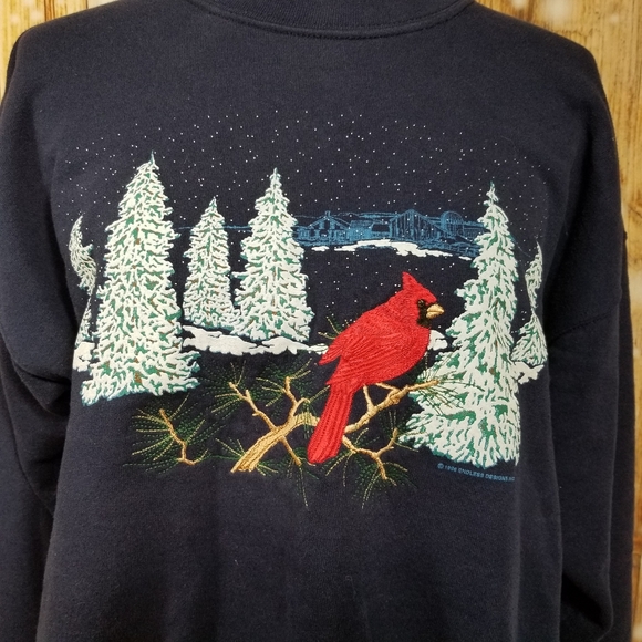 VTG 96' J.Macinally's Winter Cardinal Women's Christmas Mockneck Sweatshirt - Picture 4 of 9